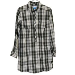 Columbia Women's Extra Long Plaid Cotton L/S Shirt Top W/Pockets SIZE L